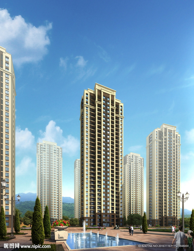 高层住宅区建筑效果图