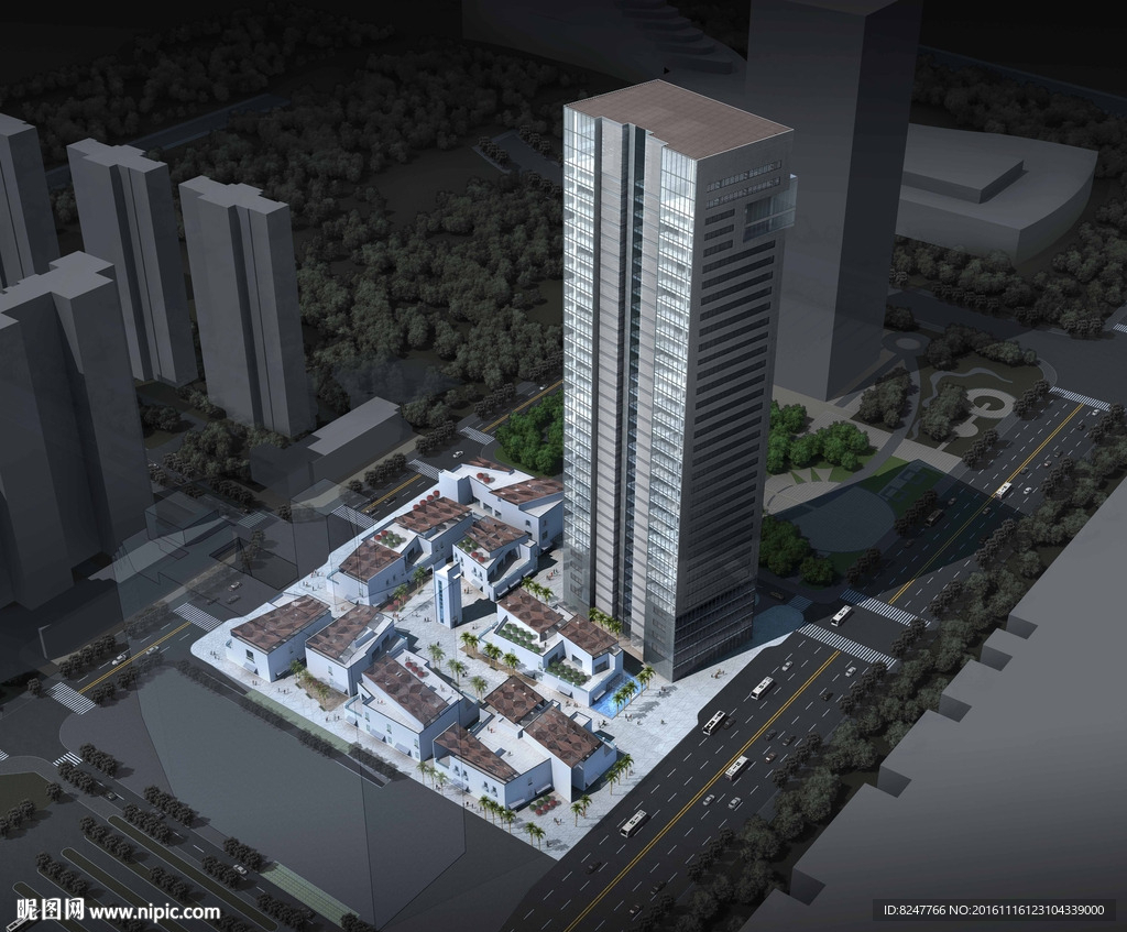 特色商业街购物广场鸟瞰建筑效果