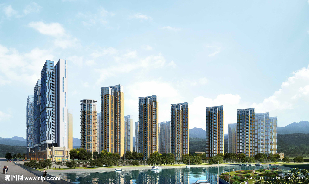 高层住宅区景观效果图