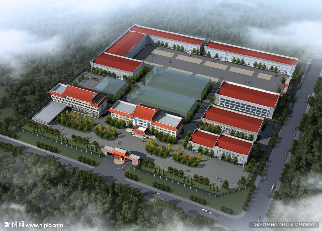 工厂鸟瞰建筑效果图