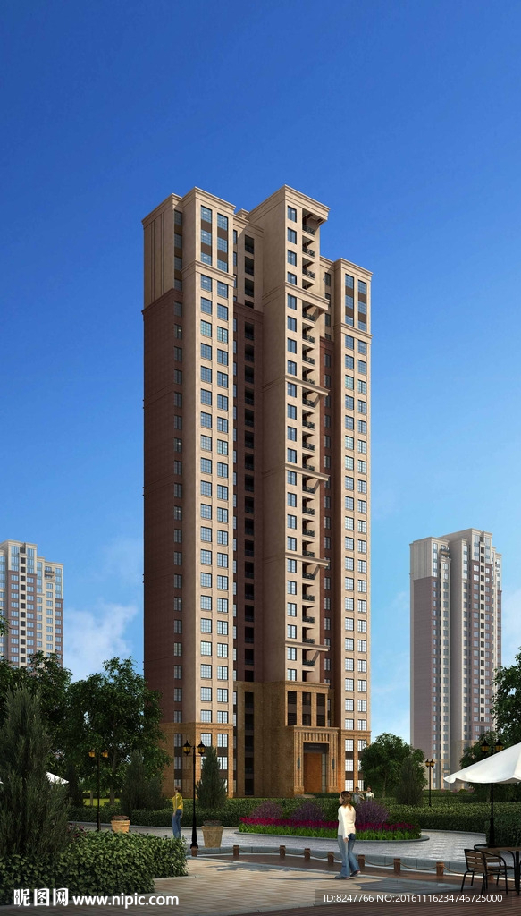 独立小区高层建筑效果图