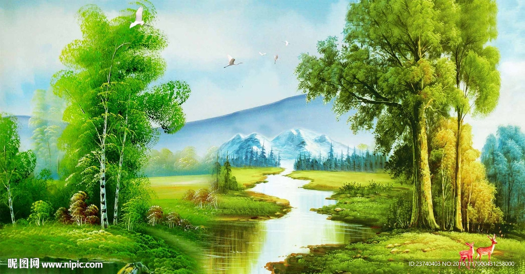油画风景电视背景墙