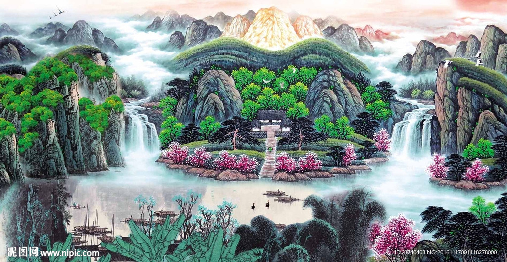 国画山水电视背景墙