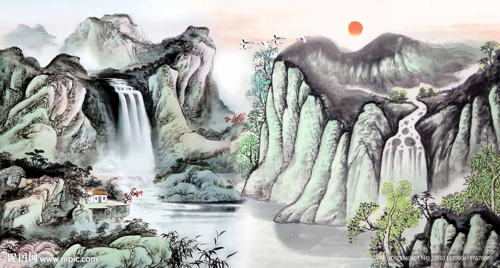 巨幅山水电视背景墙