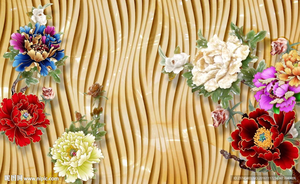 玉雕牡丹背景墙