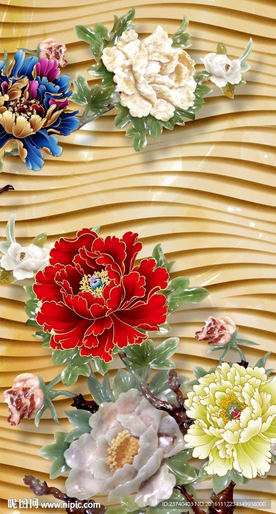 牡丹玄关背景墙