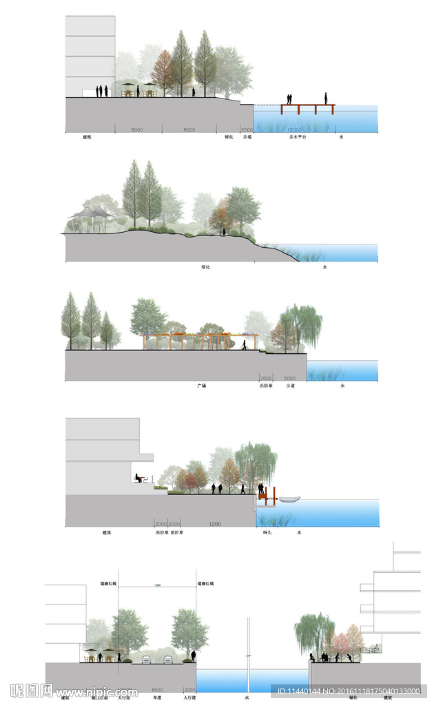 滨水驳岸景观PSD立面图