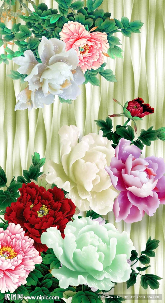 牡丹玄关背景墙