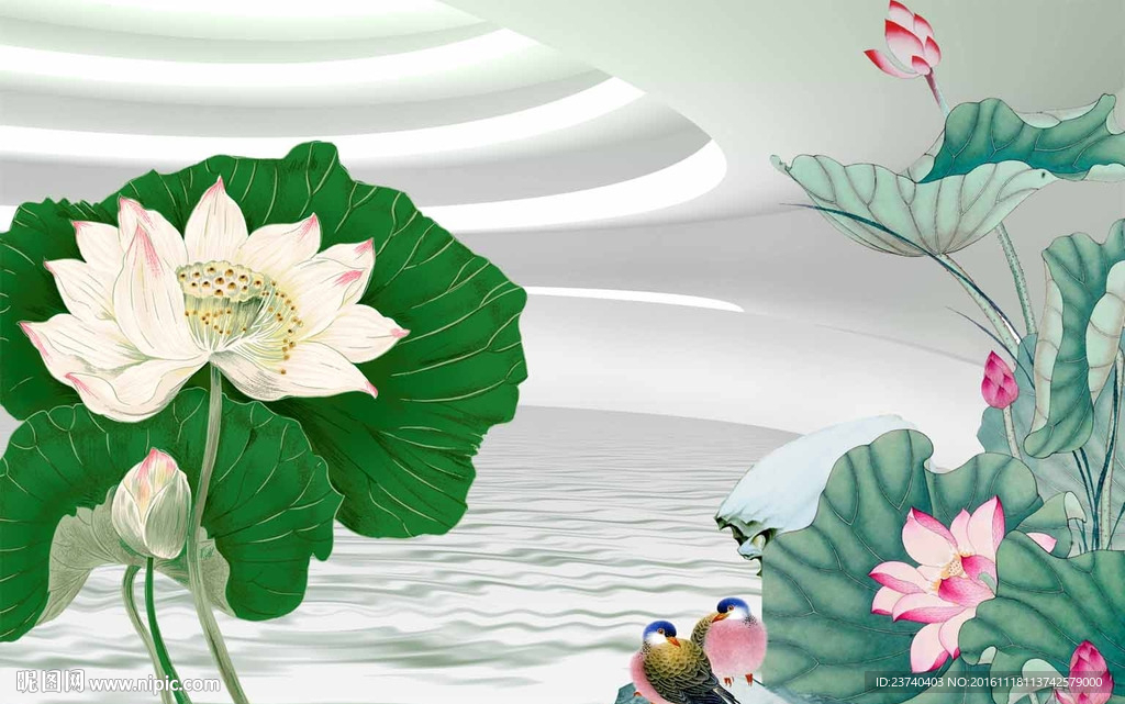 3d背景墙荷花