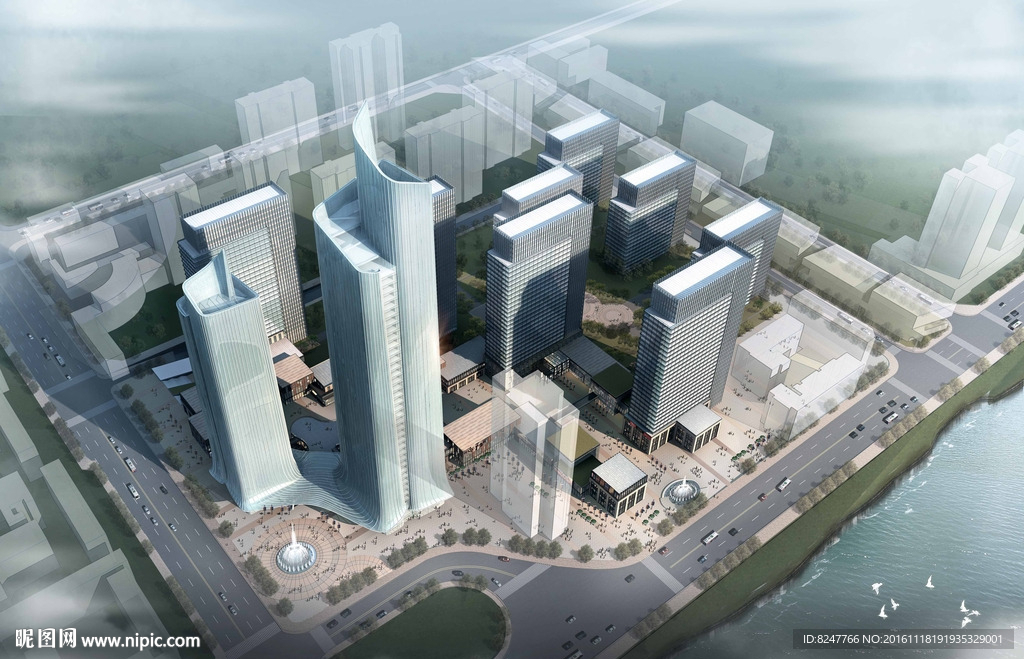 购物广场鸟瞰建筑效果图