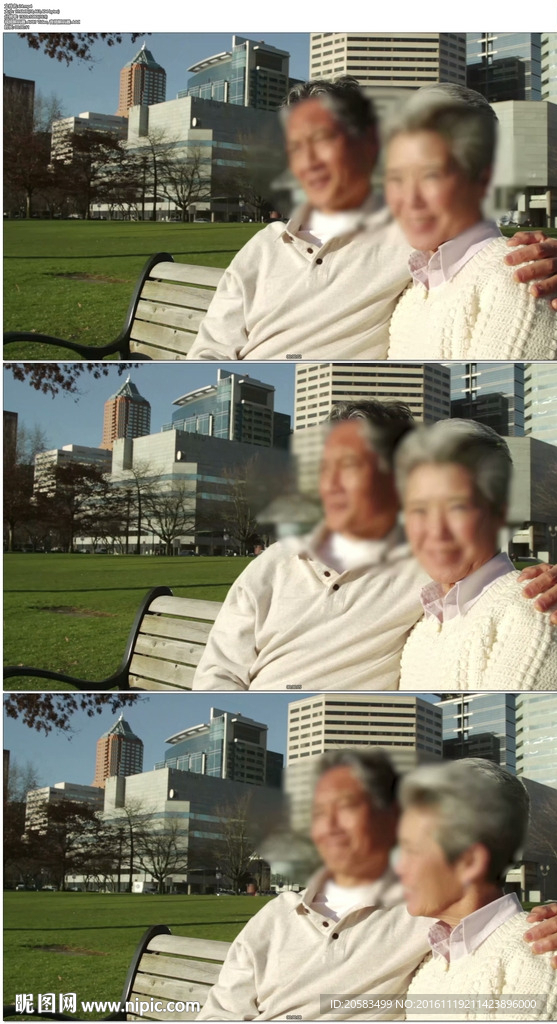 老年夫妇坐在公园椅子上