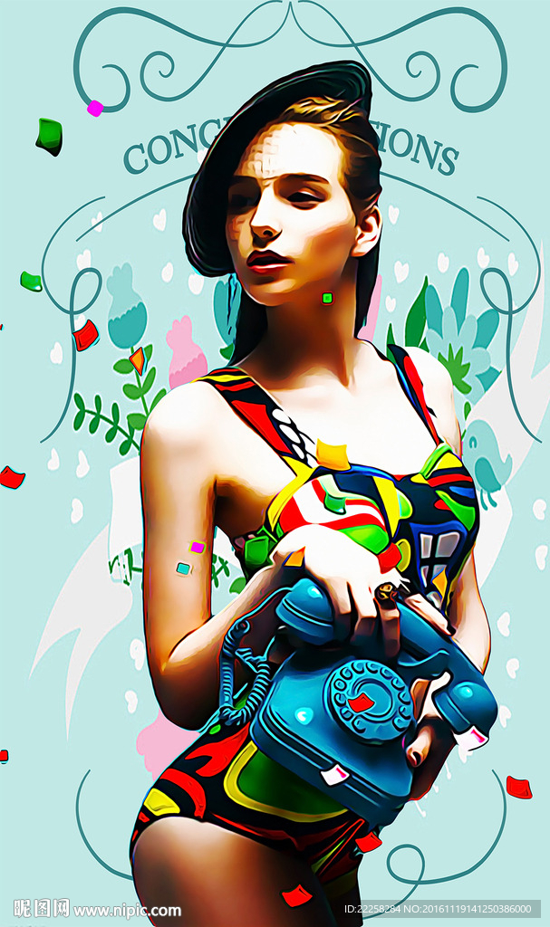 复古女郎插画分层