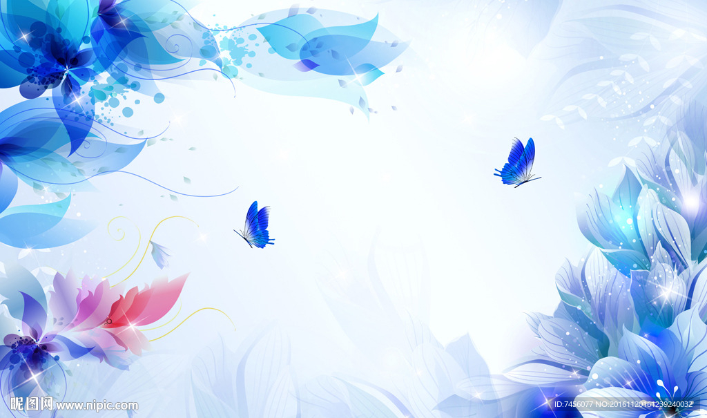 蝶恋哈梦幻蓝色背景墙