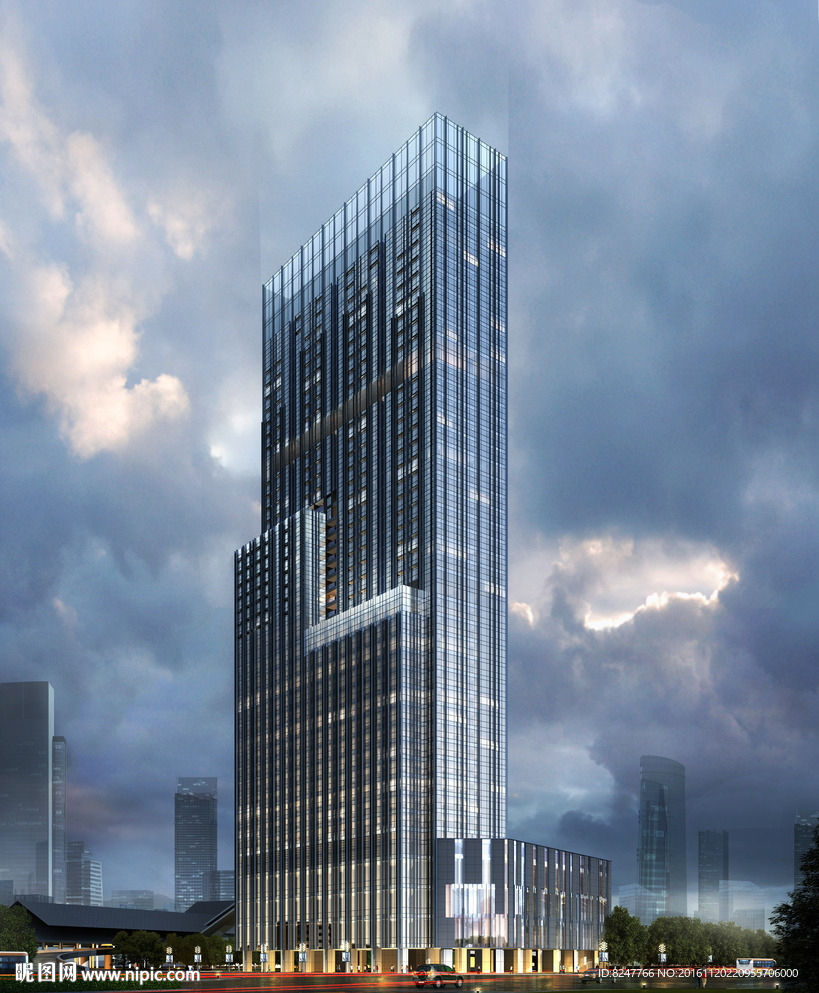 酒店夜景建筑效果图