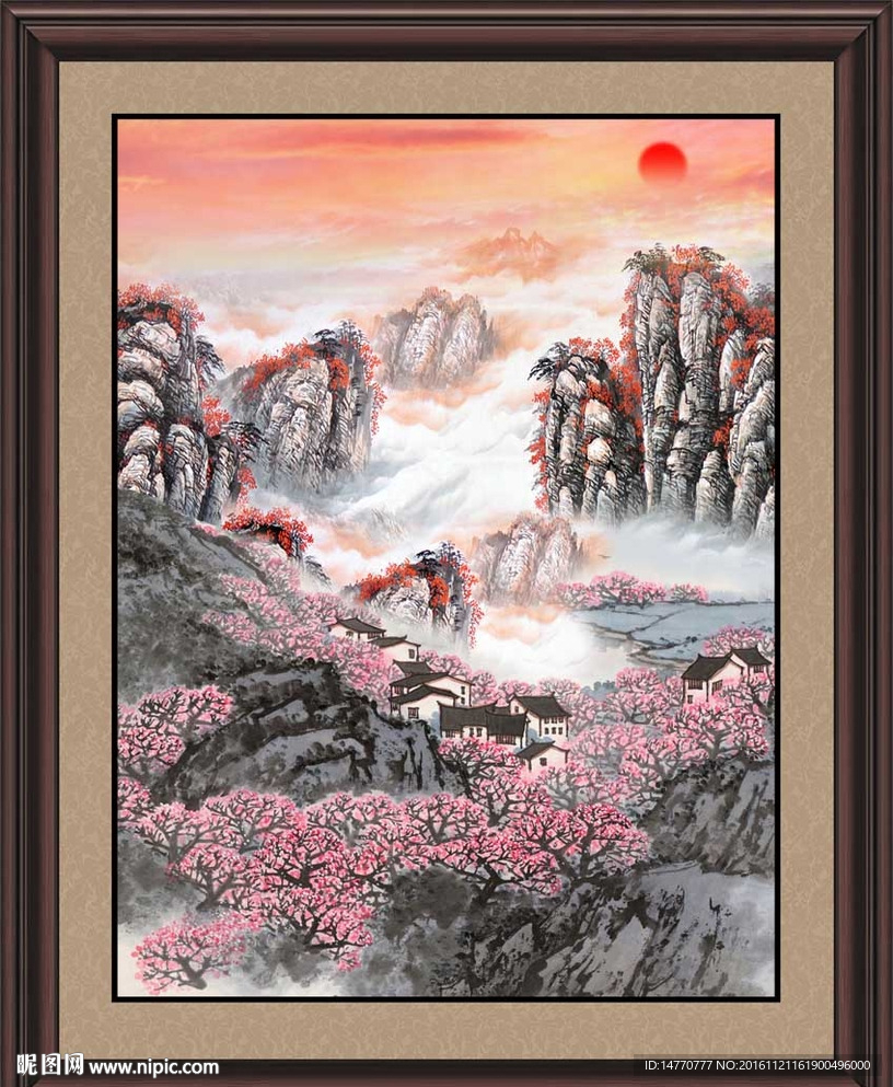旭日国画风景