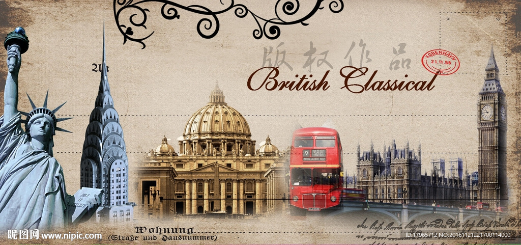 复古建筑装饰画