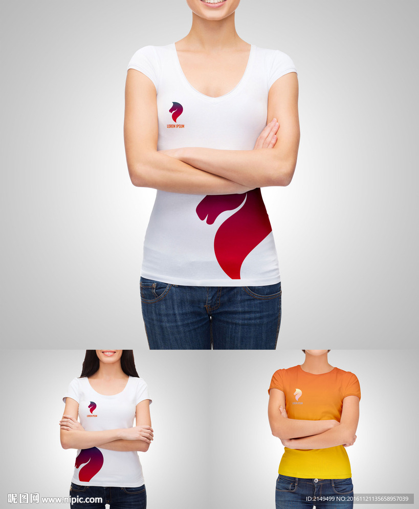 3款女人T恤VI品牌智能模板