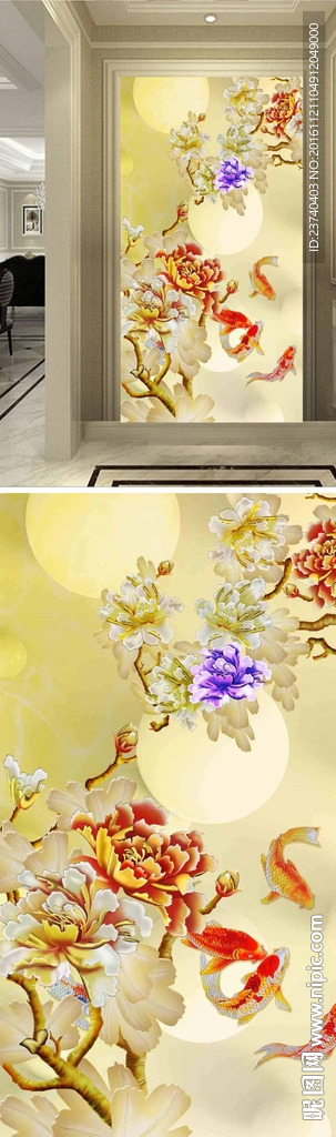 彩雕玄关背景墙