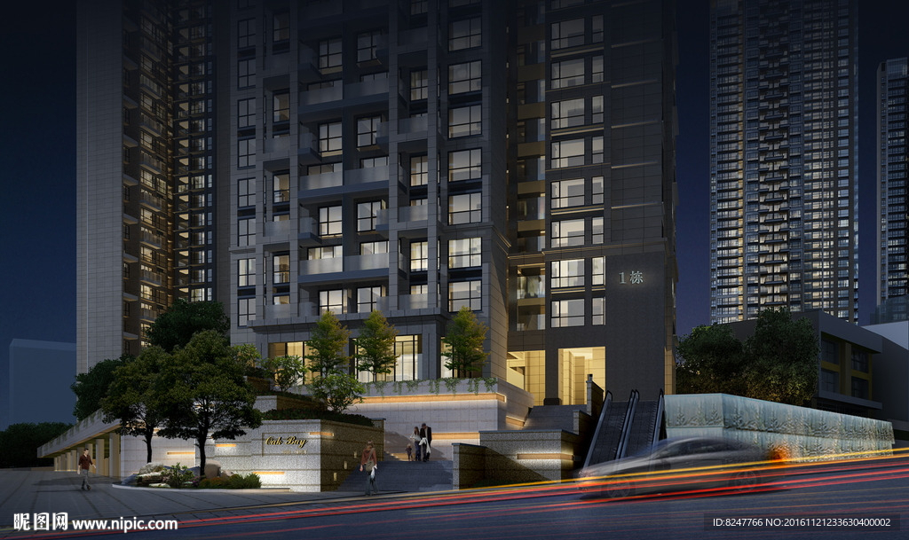 住宅区夜景景观效果图