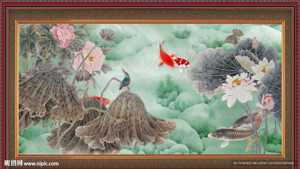 荷花鲤鱼图
