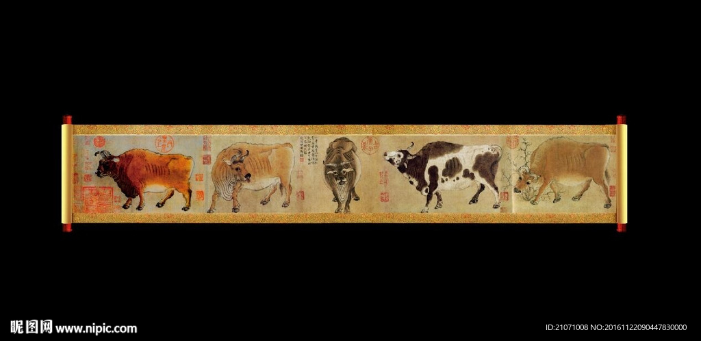五牛图  五福临门