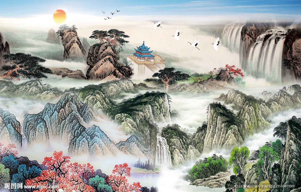 国画山水电视背景墙
