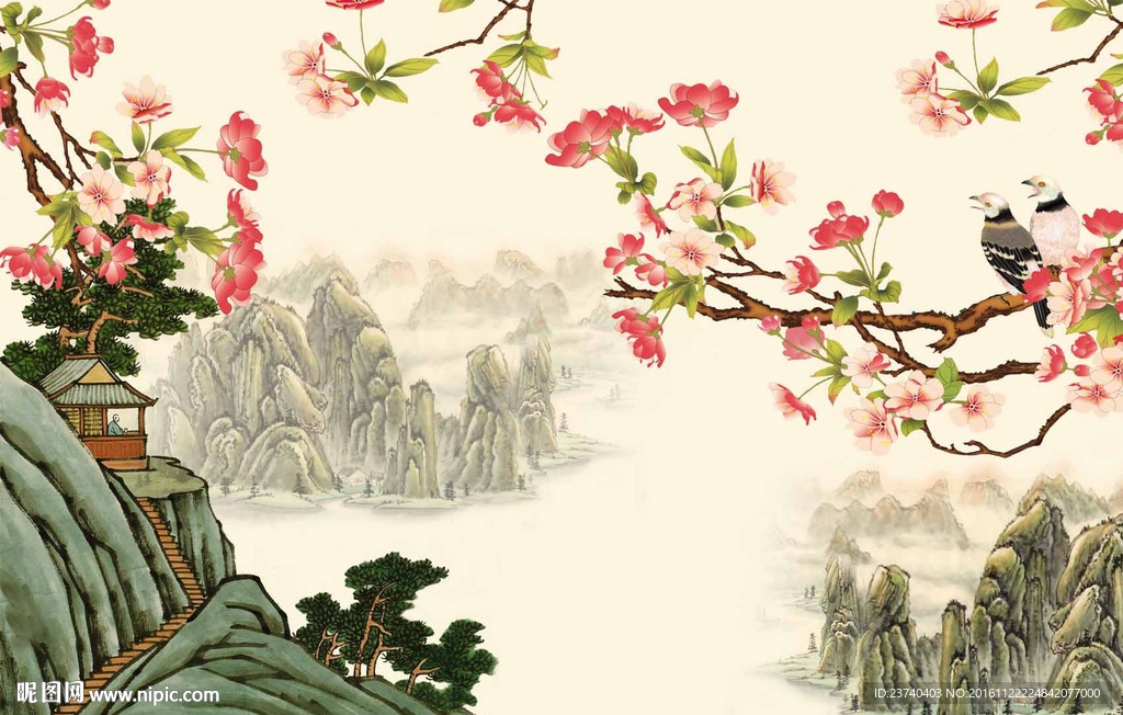 花鸟电视背景墙
