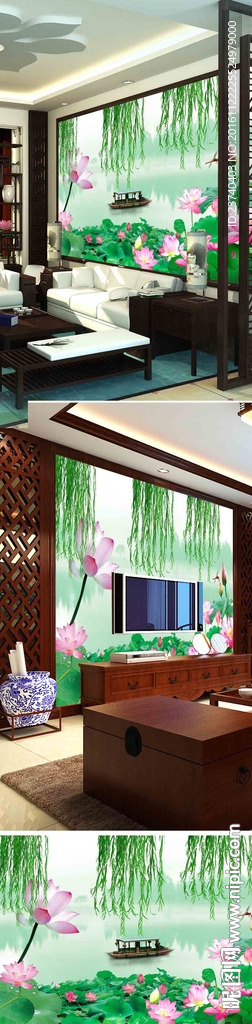 荷花电视背景墙