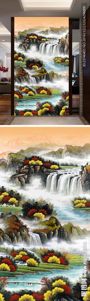 国画山水玄关背景墙