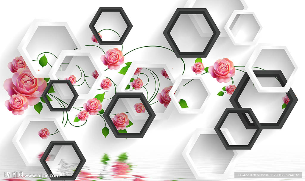 3D立体鲜花背景墙