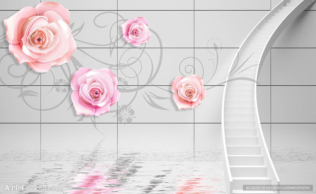玫瑰花3D立体背景墙