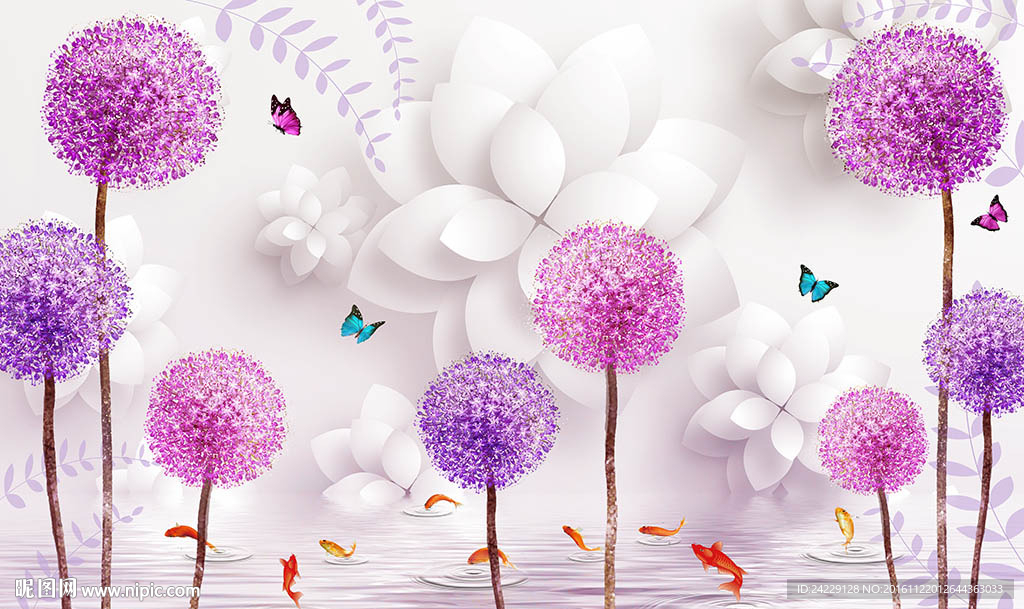 蒲公英3D立体背景墙