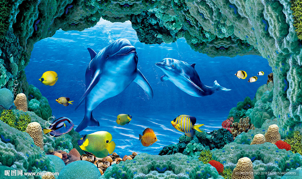 3D立体海豚背景墙