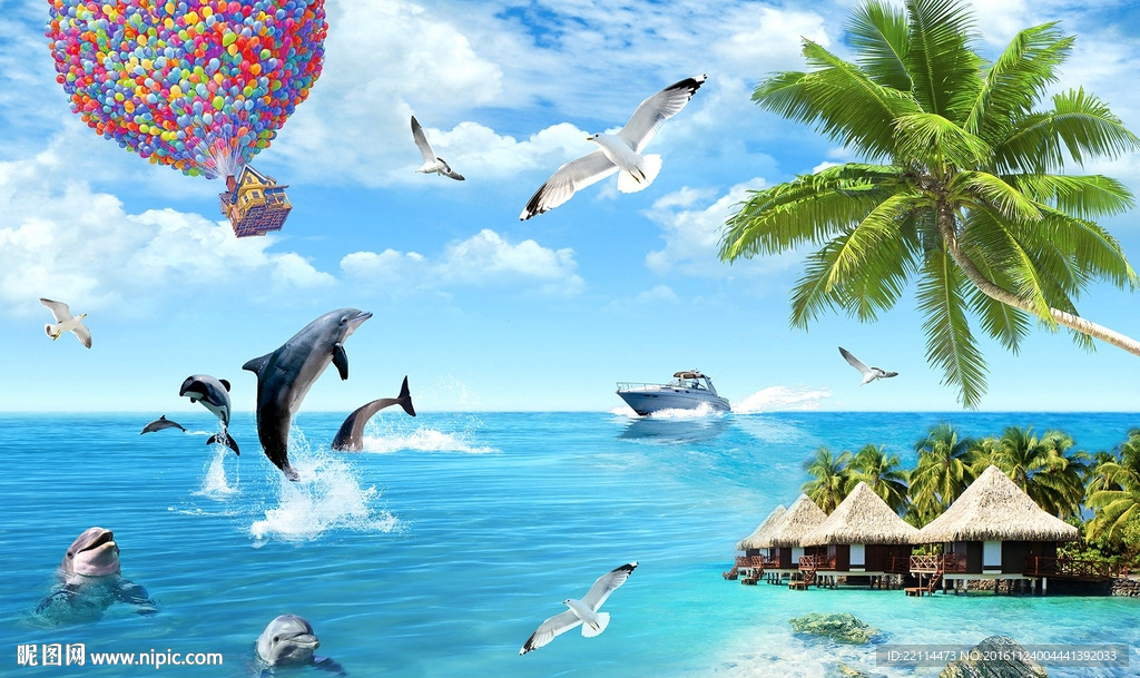 3D高清阳光海景房客厅背景墙