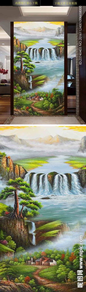 风景油画玄关背景墙