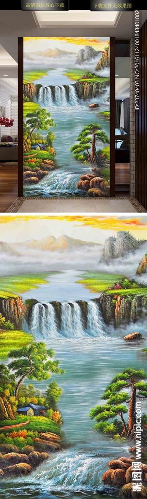 油画山水背景墙