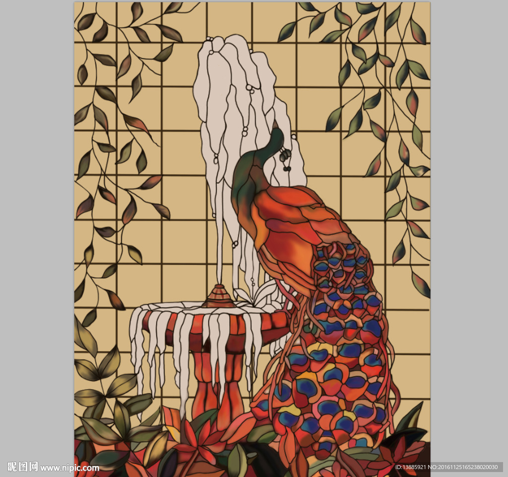 高档孔雀装饰画玄关打印高清图