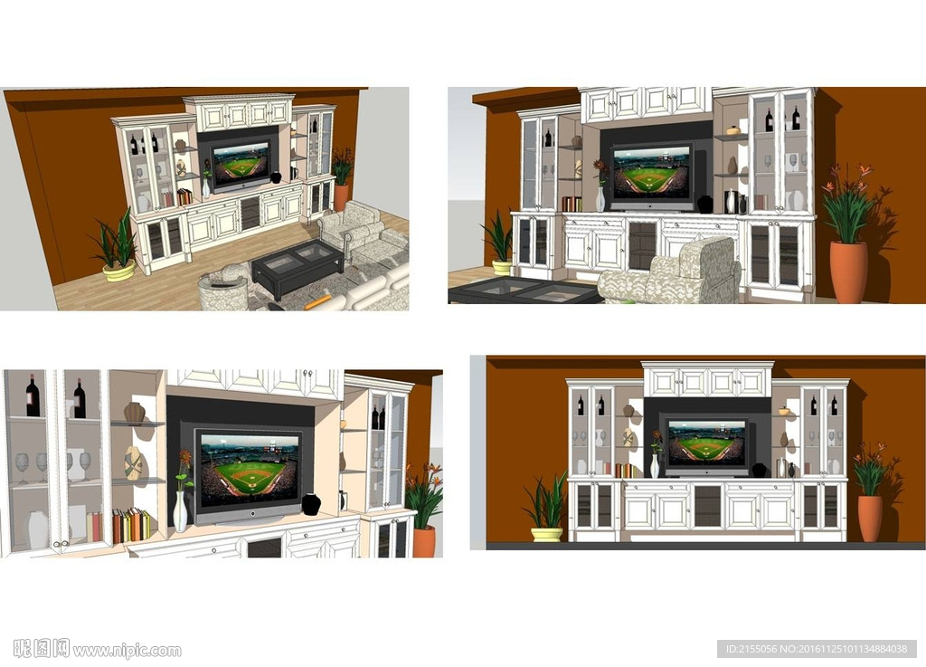 精致电视背景墙skp模型10