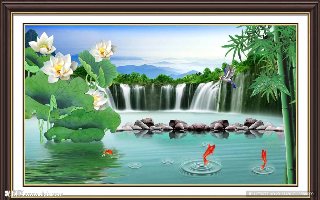 荷花山水画