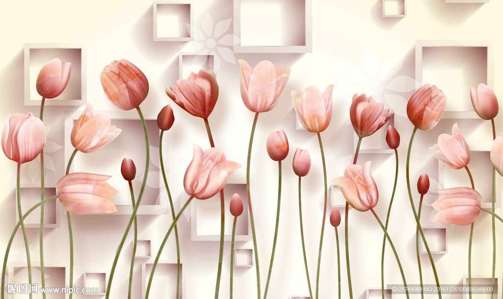 彩雕郁金香背景墙