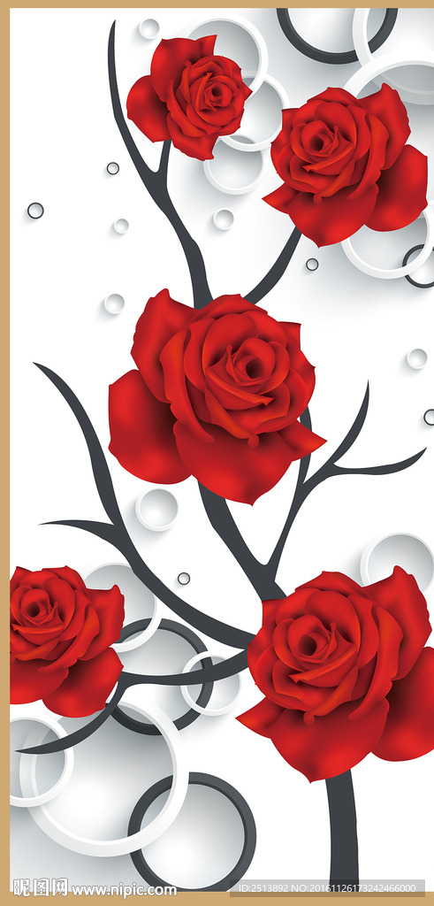 红玫瑰树枝3D装饰画玄关背景墙