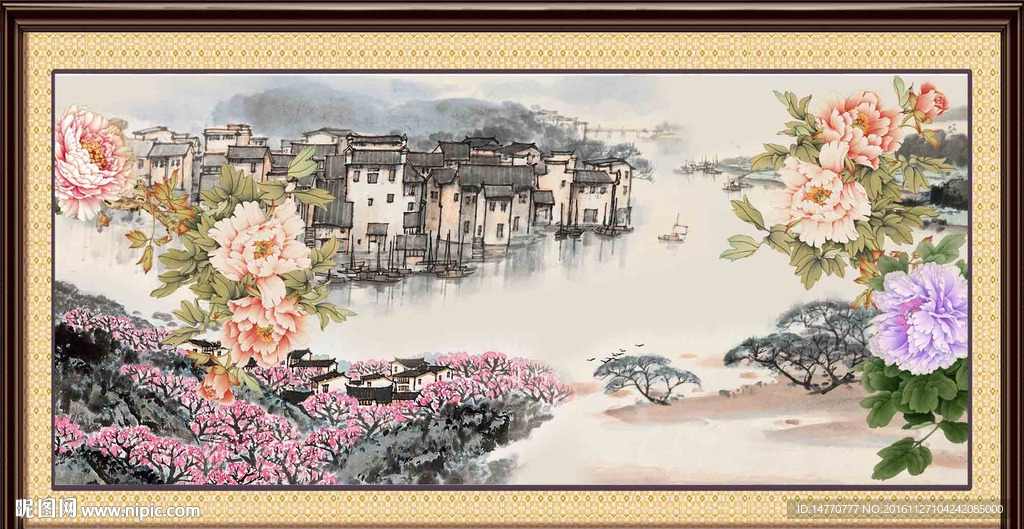 国画牡丹水墨江南