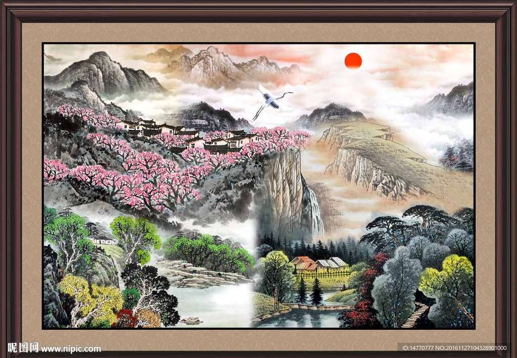 国画山水旭日