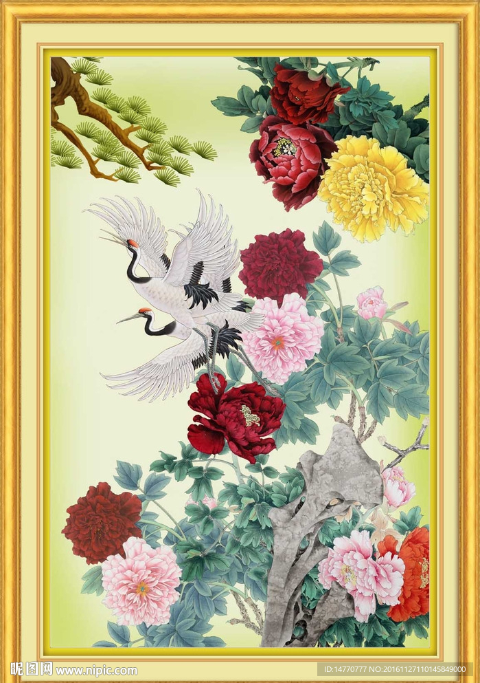 花开富贵仙鹤图