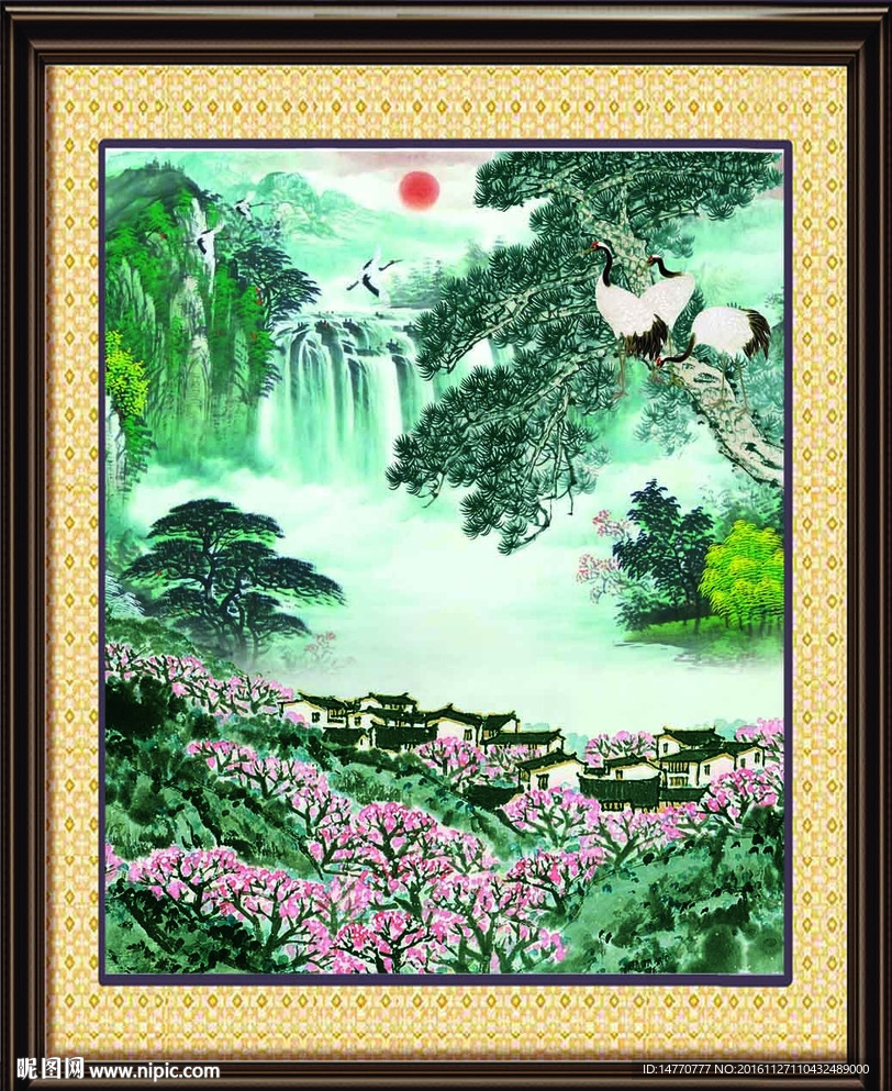 国画山水仙鹤图