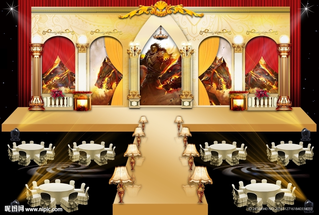 金色婚礼舞台效果图素材