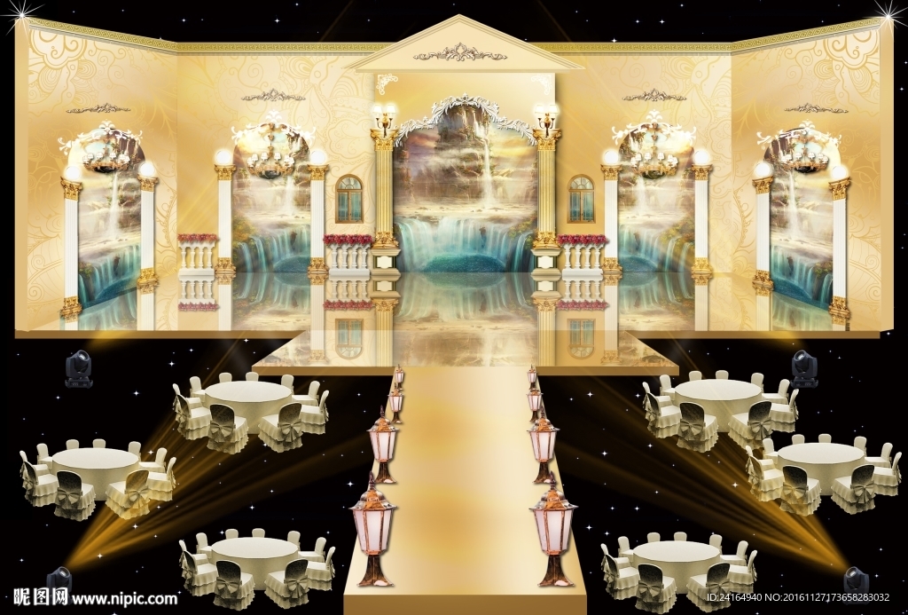 金色婚礼舞台效果图素材