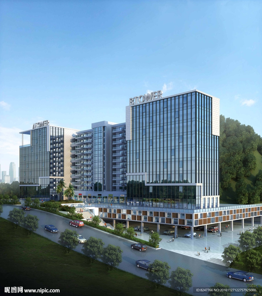 山坡上的商务大厦建筑效果图