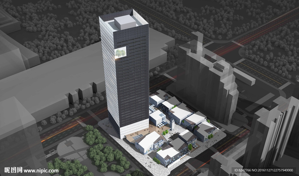 特色商务大厦鸟瞰建筑效果图
