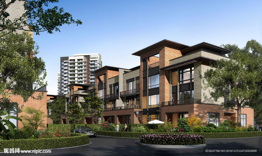 别墅住宅区景观效果图